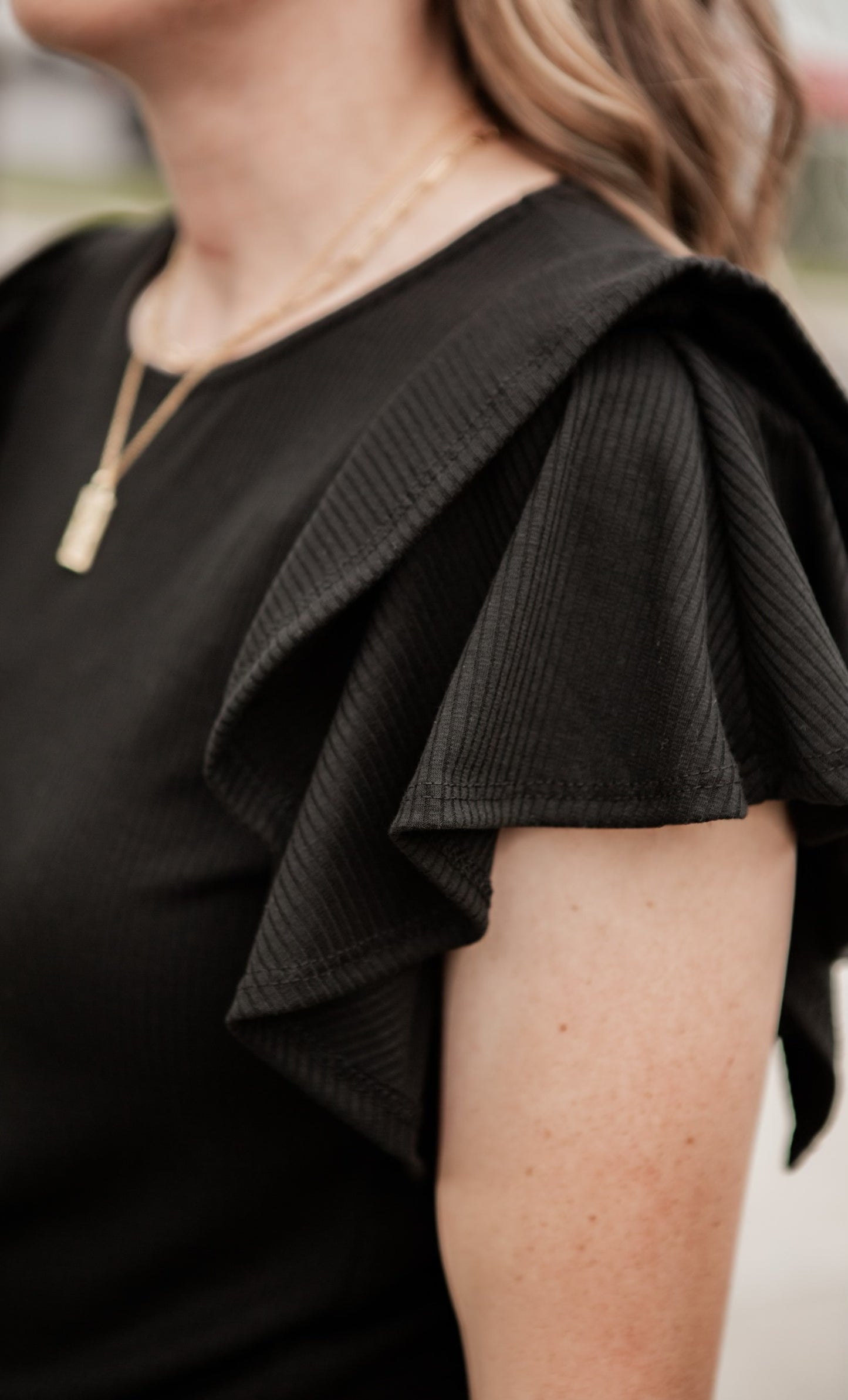 Kara Ruffle Sleeve Top - Black