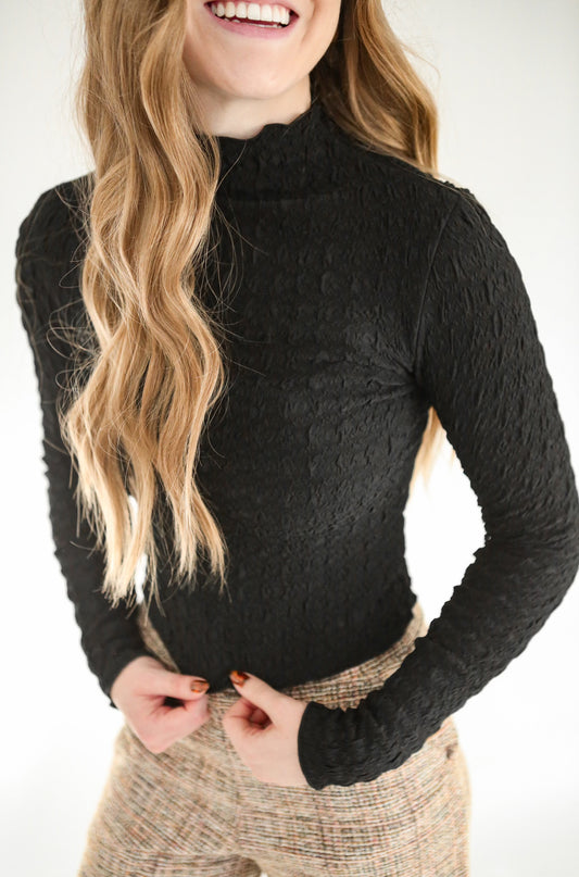 Kelli Textured Mock Neck - Black