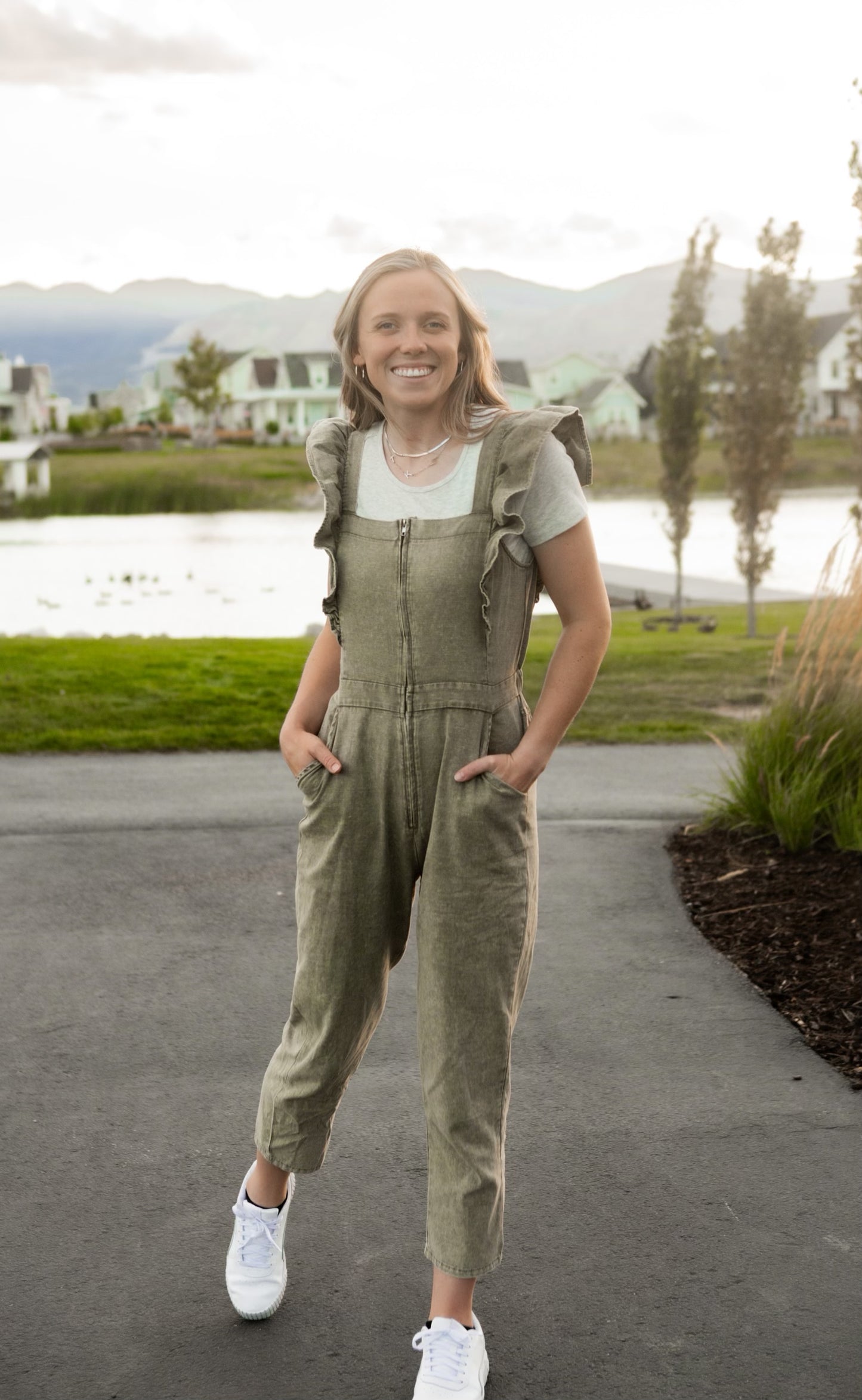 Emory Ruffle Jumpsuit - Washed Olive