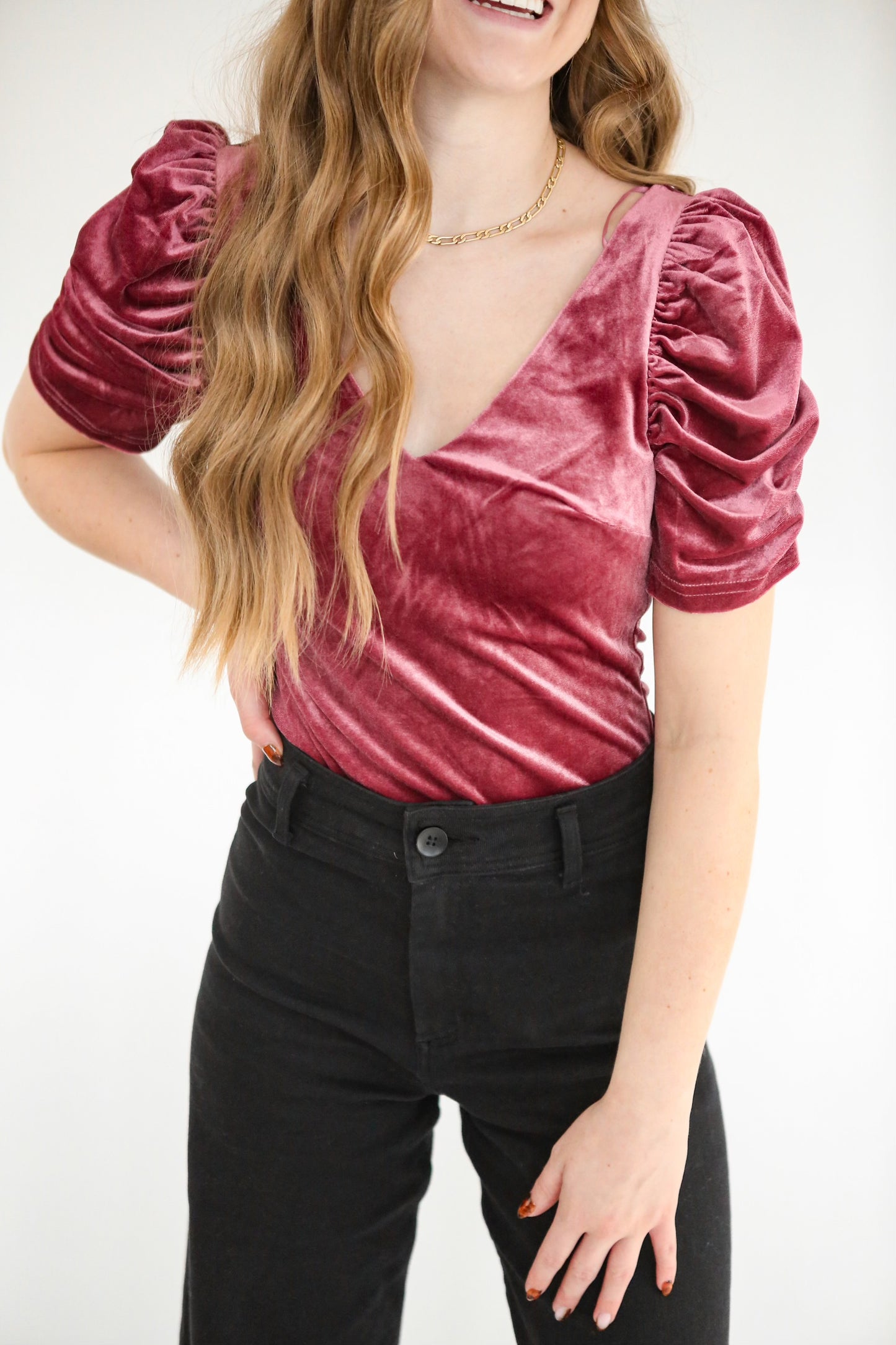 Celine Velvet Bodysuit - Magenta