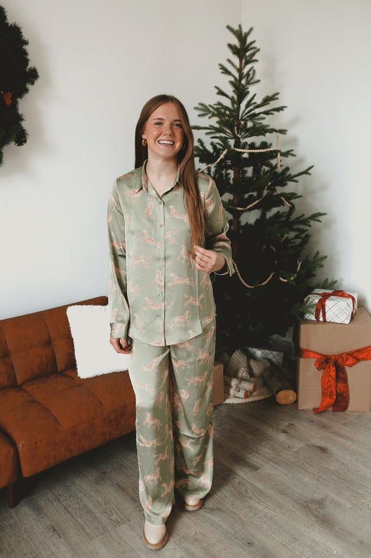 Cheetah Lounge Set - Light Green