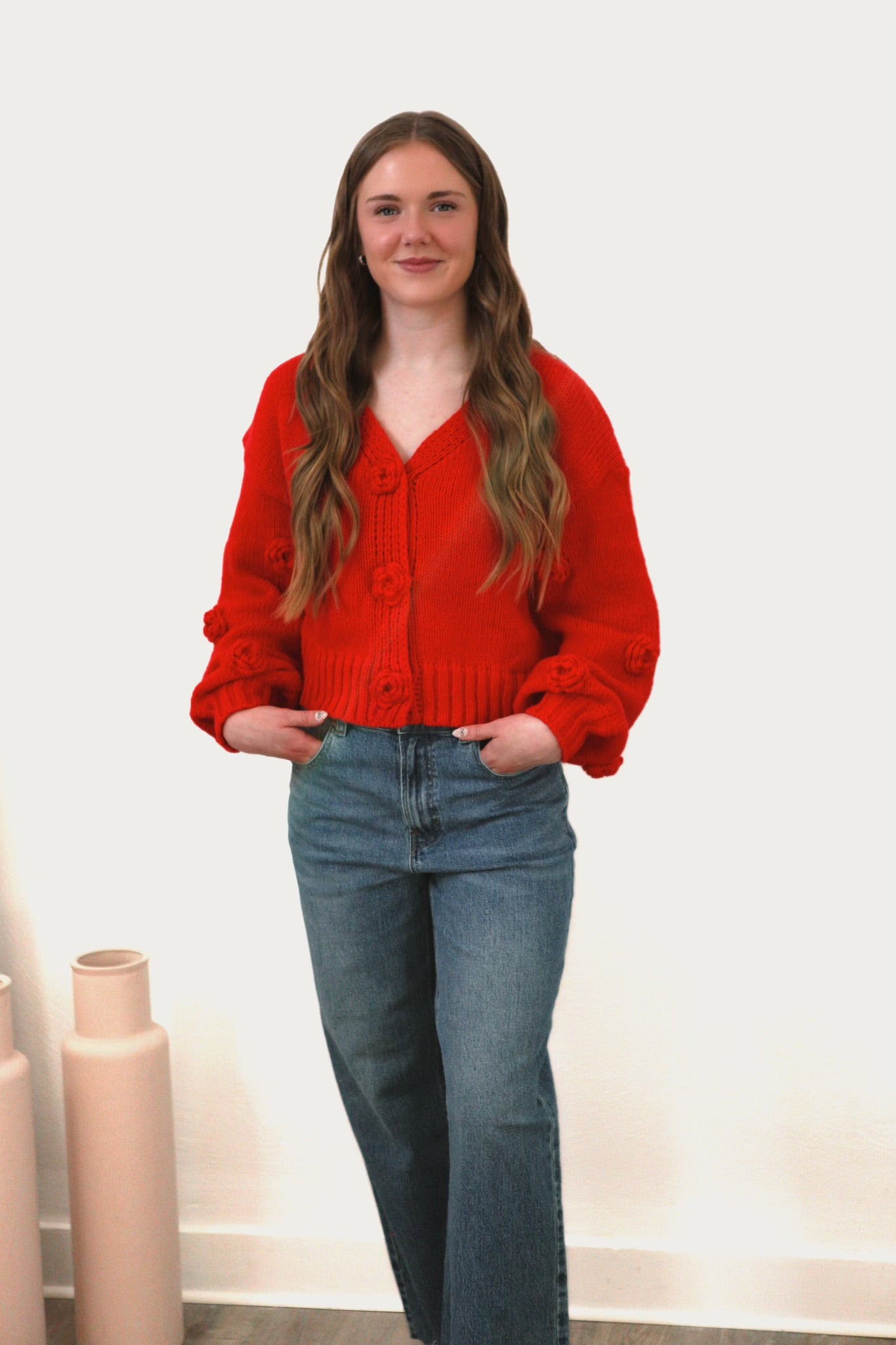Lizzy Flower Cardigan - Red