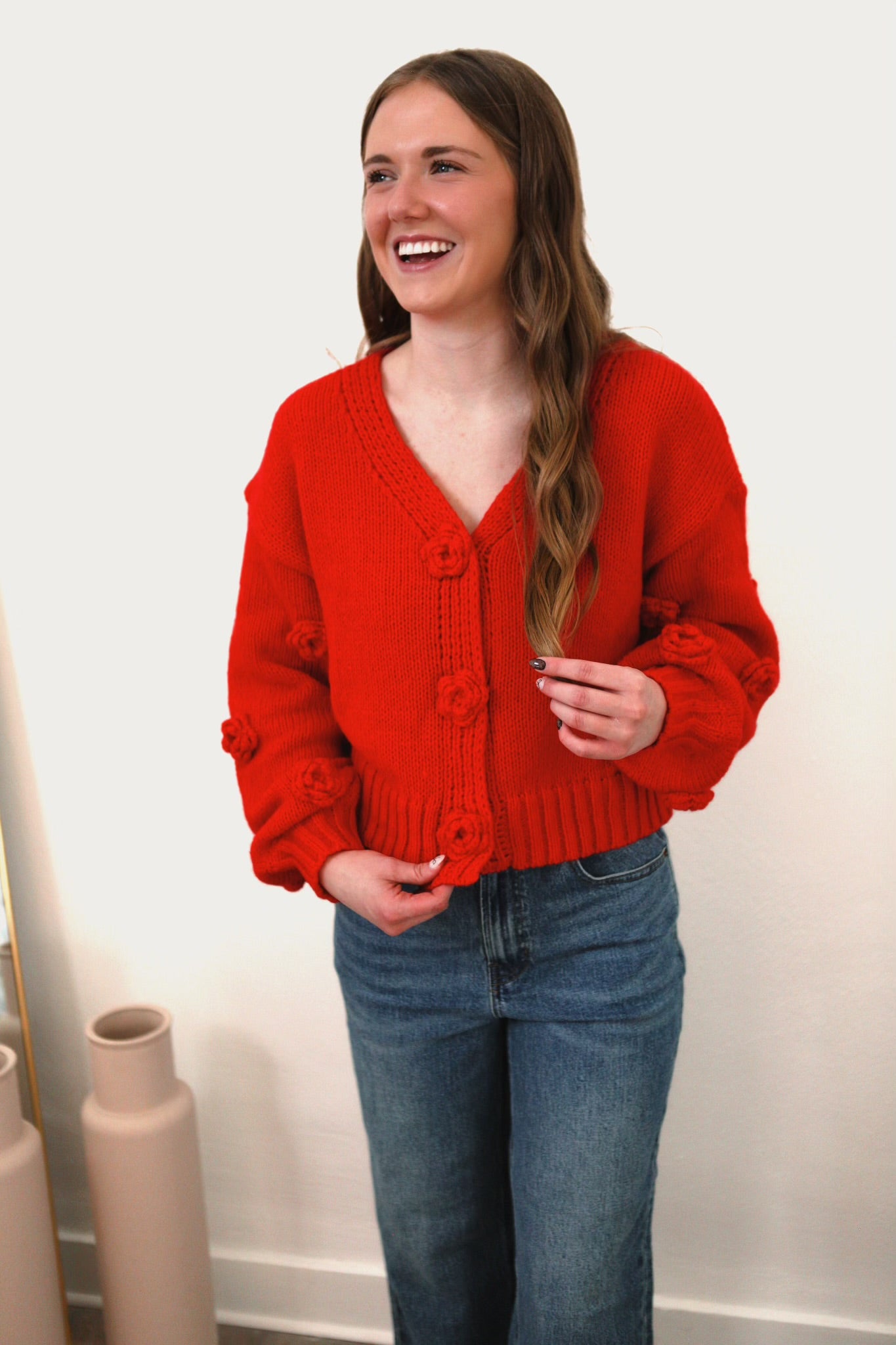 Lizzy Flower Cardigan - Red