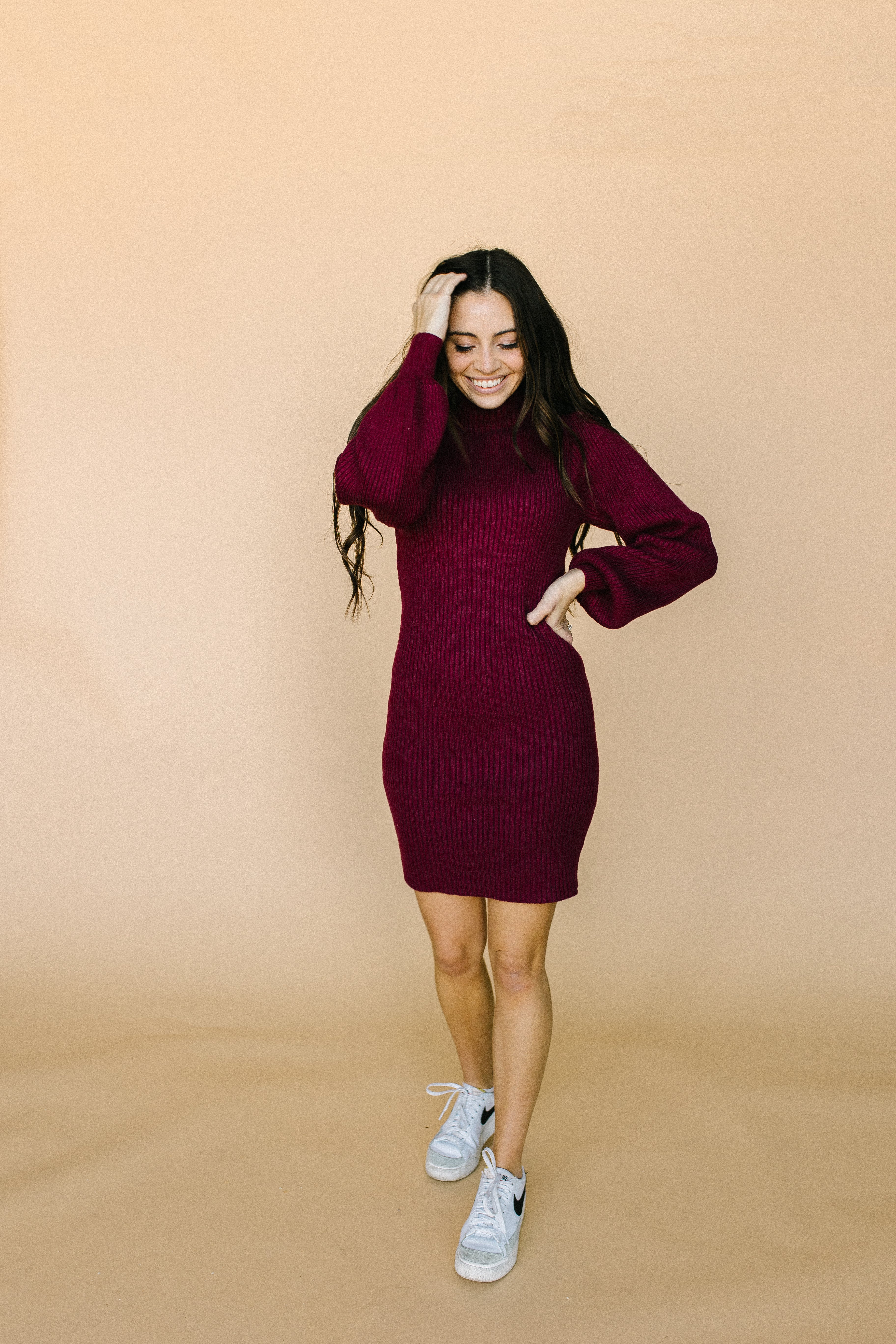 Talia Sweater Dress - Wine  Crosswalks Boutique