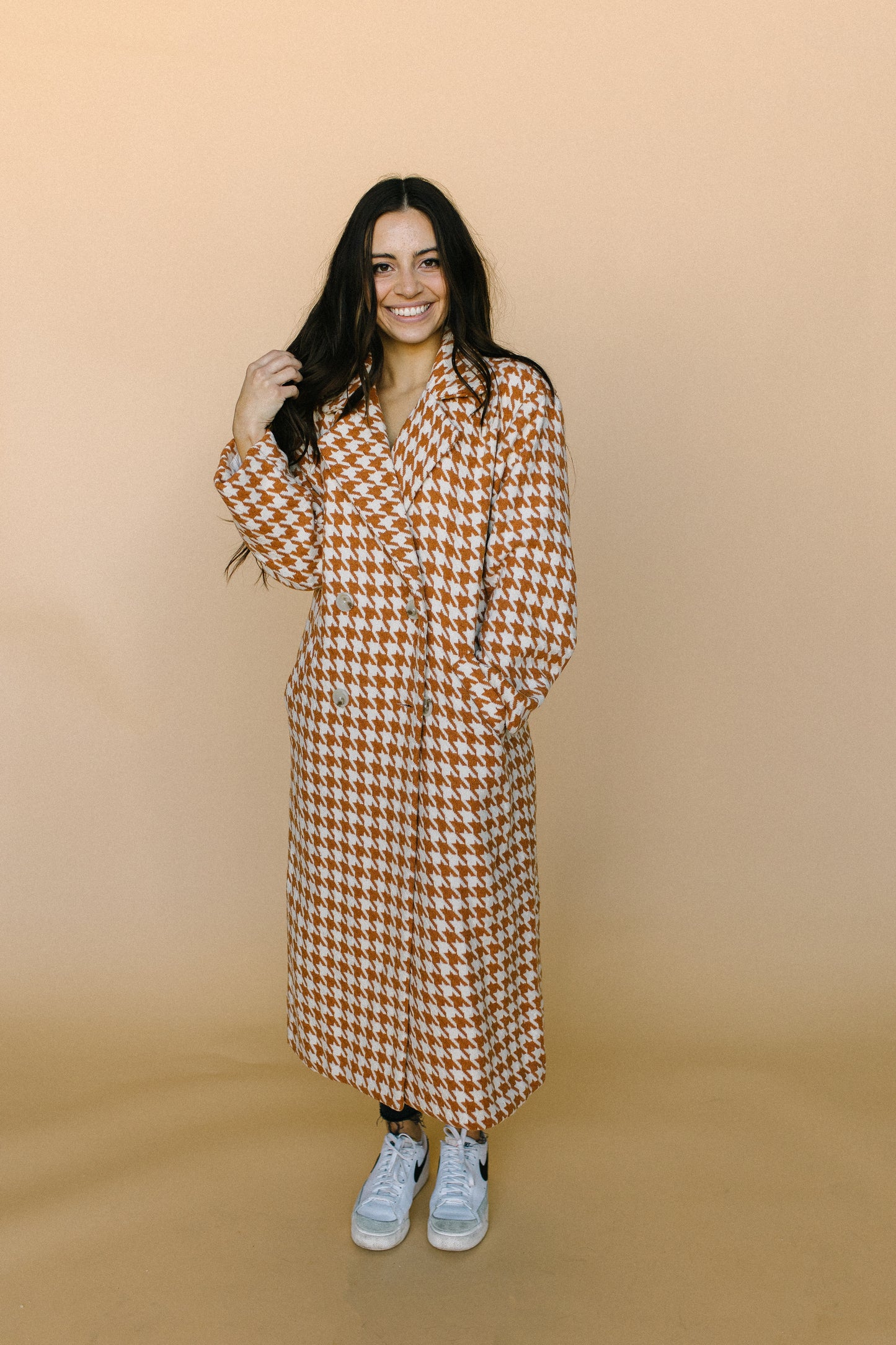 Corrine Houndstooth Coat - Rust