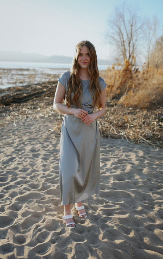 Paris Satin Dress - Blue