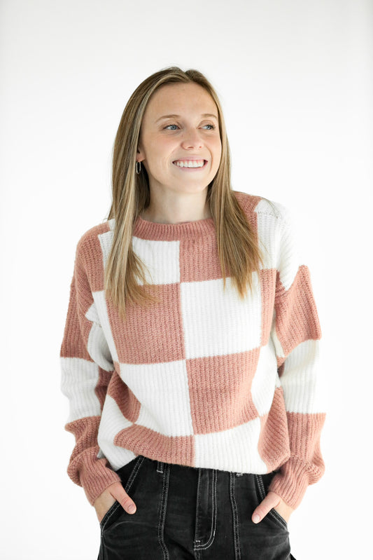 Vivienne Checkered Sweater - Mauve