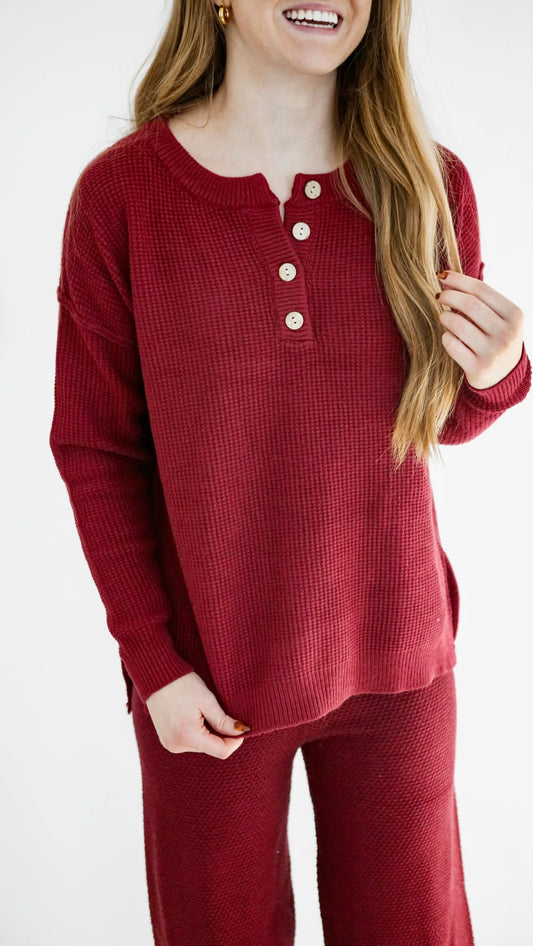 Holly Textured Sweater Set -  Burgundy