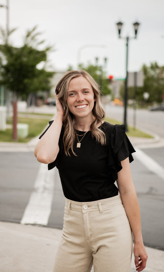 Kara Ruffle Sleeve Top - Black