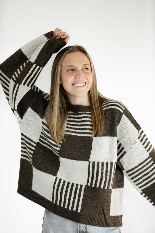 Heidi Checkered Sweater - Brown