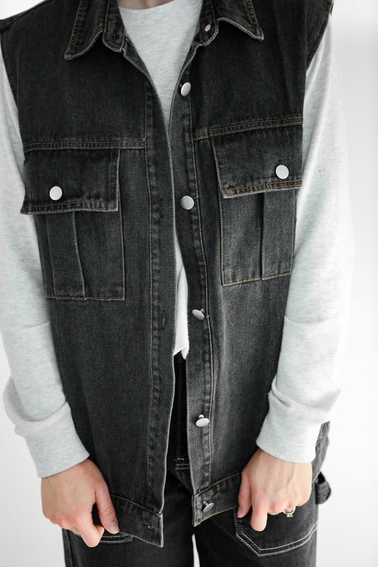 Logan Denim Vest - Black