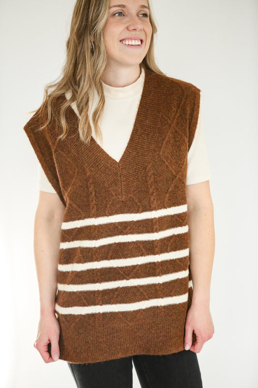 Blakely Sweater Vest - Brown/Cream