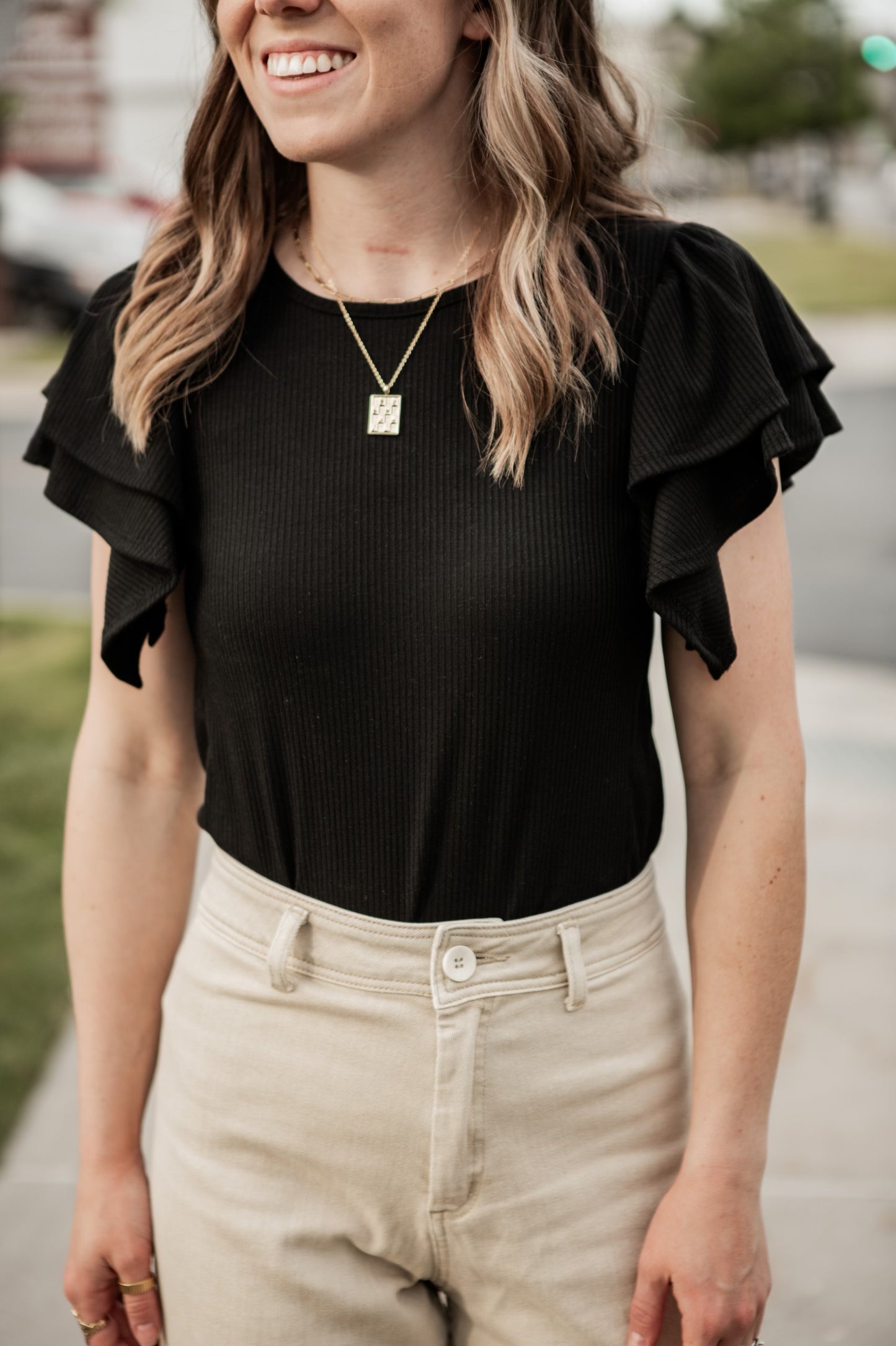 Kara Ruffle Sleeve Top - Black