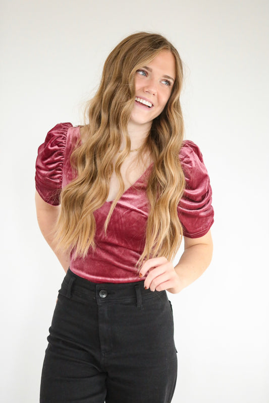 Celine Velvet Bodysuit - Magenta