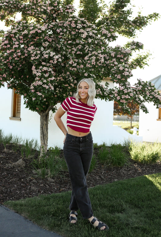 Ruby Striped Tee - Red