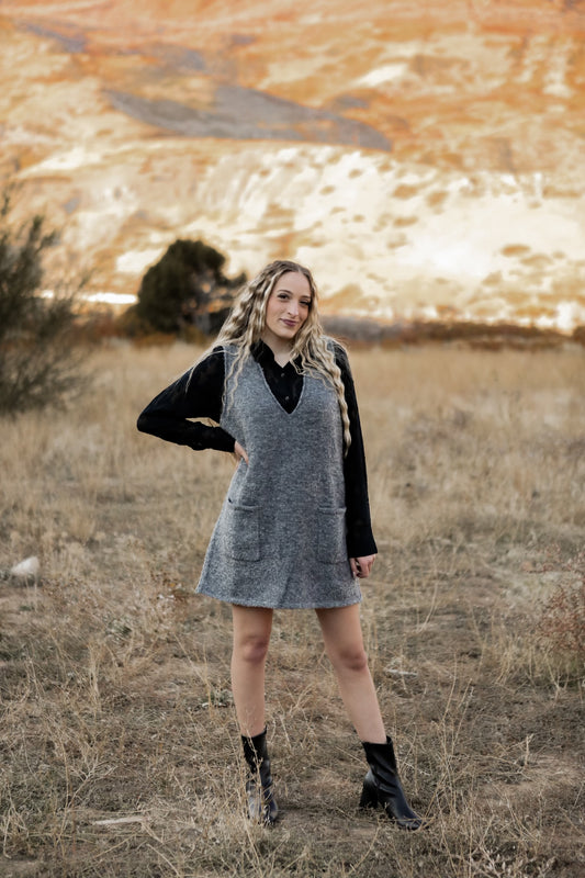 Prim Sweater Vest Dress - Grey