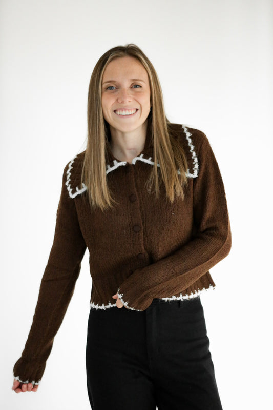 Savannah Collared Sweater - Dark Chocolate