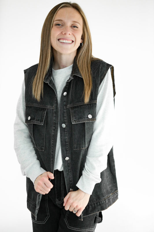 Logan Denim Vest - Black