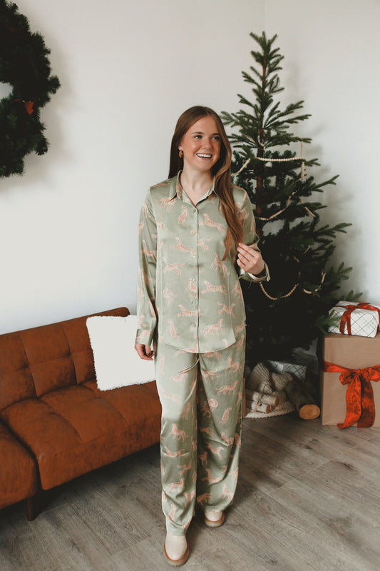 Cheetah Lounge Set - Light Green