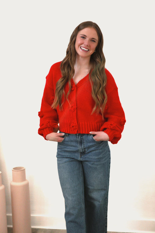 Lizzy Flower Cardigan - Red