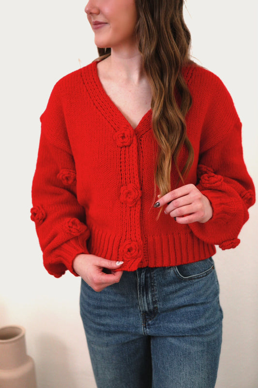 Lizzy Flower Cardigan - Red