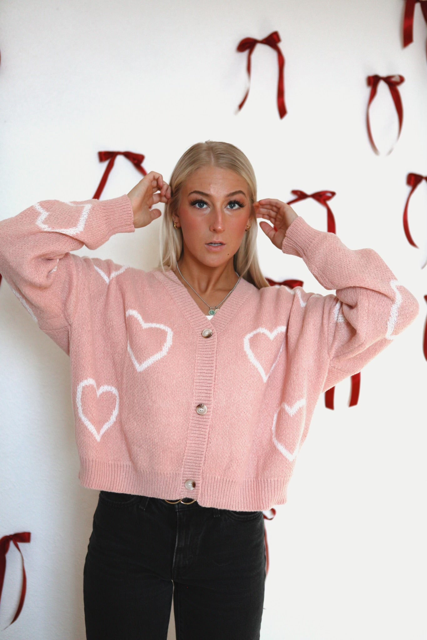 Demi Heart Cardigan - Pink