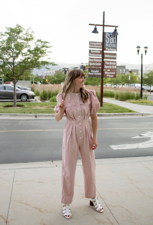 Hattie Gingham Jumpsuit - Pink
