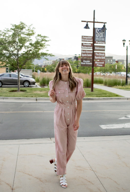 Hattie Gingham Jumpsuit - Pink